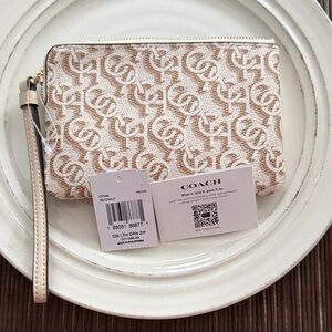 Coach Tan and Cream Signature Wristlet